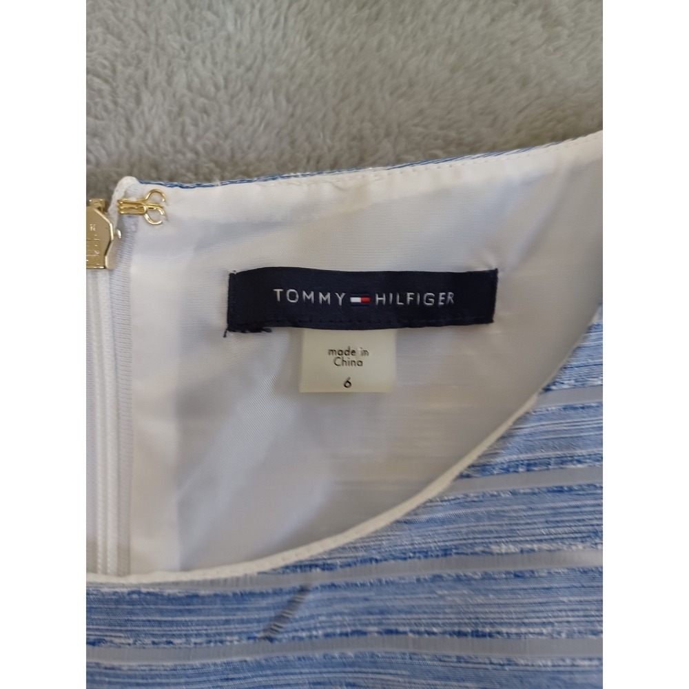 Tommy Hilfiger Dress Sz 6 Striped Pleated FitFlare Midi Periwinkle Wedding Guest - Picture 8 of 11